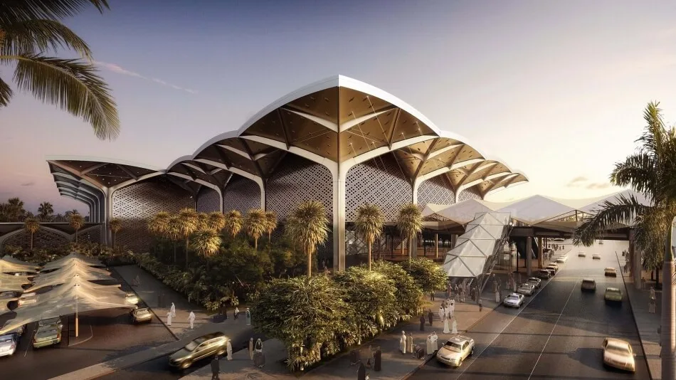 Vaulted canopy interior of a Haramain High Speed Railway station